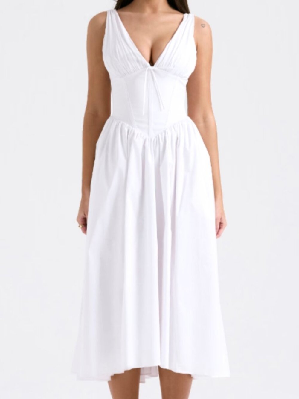House of CB Emmelina Cotton Corset Midi Sundress in White - Size Large (NWT)
